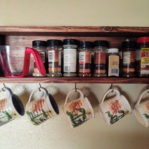 Kitchen shelf, hook shelf, wooden shelf, kitchen organizer, cup shelf, coffee shelf, bar shelf