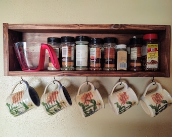 Kitchen shelf, hook shelf, wooden shelf, kitchen organizer, cup shelf, coffee shelf, bar shelf