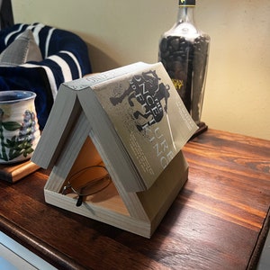 DELIVERY FROM MARCH 2024 the Bookrest Personalised Solid Oak Book Rest and  Mug Stand/wooden Triangle Book and Cup Holder 