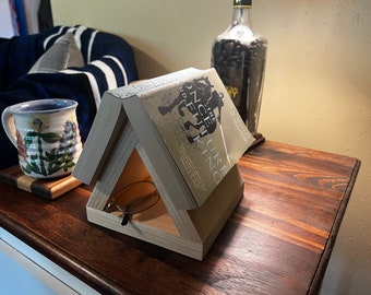 Triangle book holder, Wooden bookmark, Nightstand bookmark, book stand, table top bookmark, book shelf, nightstand book holder