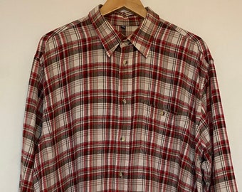 Vintage 1990s Brushed Cotton Green & Red Flannel Plaid Check Shirt