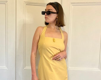 Halter Neck Dress Yellow | 90s Vintage Summer Dress Size 8-10 | Ronit Zilkha