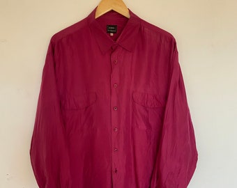 Vintage Silk Shirt, Pink Long Sleeve 100% Silk Button Up Blouse 80s 90s