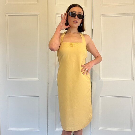 Halter Neck Dress Yellow | 90s Vintage Summer Dre… - image 2