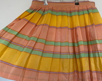 Vintage 90s Pastel Pink & Orange Striped Pleated Short Skirt - 30"