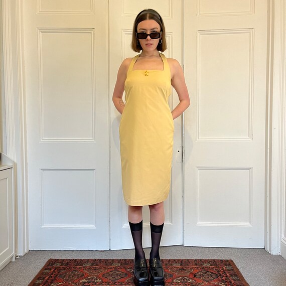 Halter Neck Dress Yellow | 90s Vintage Summer Dre… - image 4