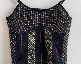 Vintage 90s Black & Gold Sequin Cami Crop Top | Sisley