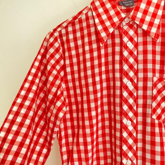Vintage 1970s Gingham Red & White Check Mod Blous… - image 8