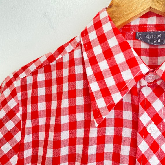 Vintage 1970s Gingham Red & White Check Mod Blous… - image 5