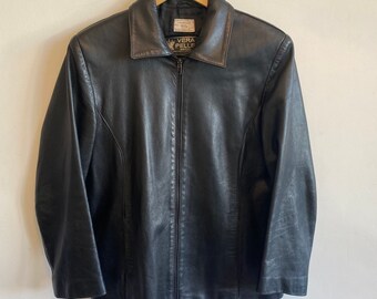 Vintage 1990s Women's Black Leather Zip Short Blazer Jacket