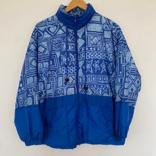 Vintage 80s 90s Windbreaker Jacket, Colourful Abstract Patterned 1990s Cagoule, Funky Retro Rain Coat