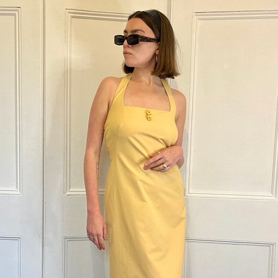 Halter Neck Dress Yellow | 90s Vintage Summer Dre… - image 1