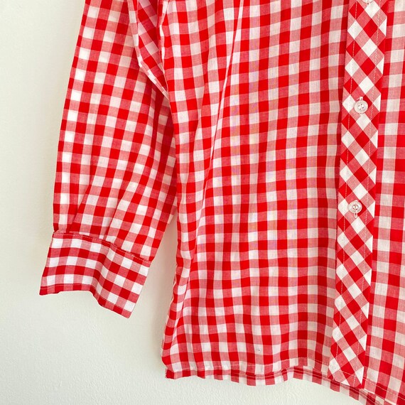 Vintage 1970s Gingham Red & White Check Mod Blous… - image 9