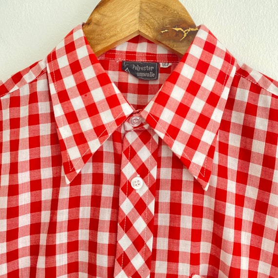 Vintage 1970s Gingham Red & White Check Mod Blous… - image 2