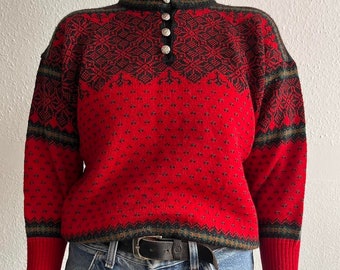 90s Vintage Dale of Norway Red Wool Jumper - Small