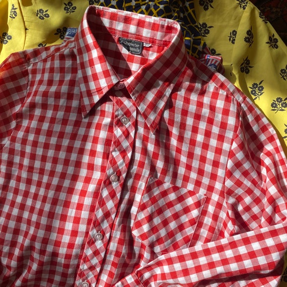 Vintage 1970s Gingham Red & White Check Mod Blous… - image 10
