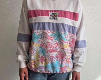 Sweat-shirt vintage années 90 à motifs floraux abstraits pastel