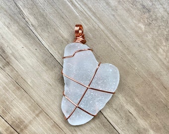 Beach glass pendant/sea glass pendant/upcycled/recycled/copper wire/Chicago beach glass jewelry/sea glass jewelry