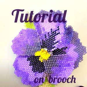 Tutorial chunky Brooch Violet flower, flower&#39;s brooch 3d, brooch pattern PDF, beaded brooch handmade,  Tutorial  in English