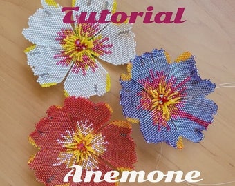 DIY Tutorial flower of Anemone,3d beaded flower,Seed bead flower patterns,Master class beaded Anemone,Handmade, Gift for Her