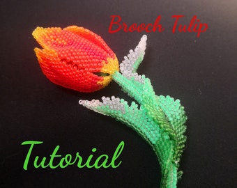 DIY Tutorial chunky beaded tulip brooch, 3d beaded flower, Chunky brooch, Seed bead flower patterns,Master class beaded tulip,handmade gift