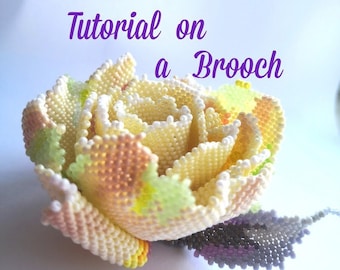 DIY Tutorial beading brooch Rose,beaded flower pattern, Chunky brooch flower, birth  flower, yellow rose, Master class beaded rose.