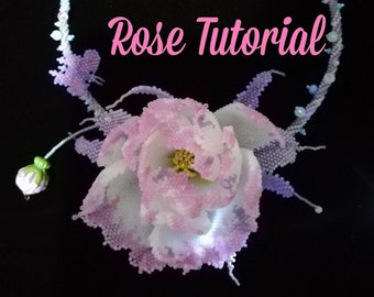 PDF Tutorial beaded of Rose, DIY 3d beaded rose,  Master class on beading rose, Beaded flower patterns, Instruction English,white flower