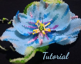 Tutorial DIY Beaded blue poppy 3d, Master class, photografias, Seed bead flower patterns, Step by steps diagrams