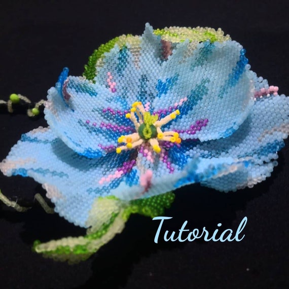 Beaded Blue Poppy Tutorial, 3D Flower Pattern (PDF)Instruction  English.