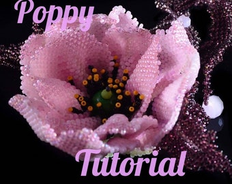 DIY Poppy beaded Tutorial 3d beaded poppy flower Seed bead flower pattern Master class on poppy Step by step diagrams Birth flower