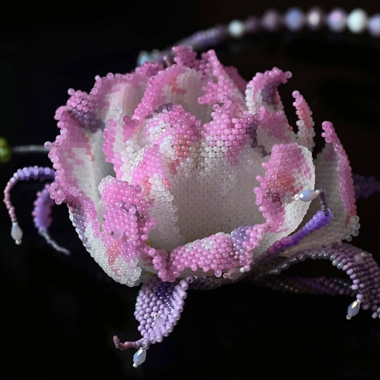 Beaded Necklace With Rose 3d Crystal Drops Flicker in the Dawn - Etsy