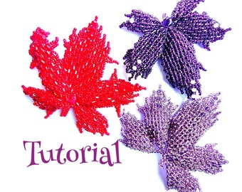 DIY Tutorial brooch Maple Leaf,Peyote pattern,Beaded weaving patterns brooch, Chunky brooch, Step by Step pattrns, Maple Leaf Beaded netting