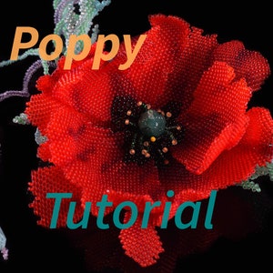 Tutorial PDF perline Papavero rosso, papavero perline 3d PDF, gioielli fatti a mano, fiore di nascita, gioielli popolari, regalo per la sposa, istruzioni perline peyote