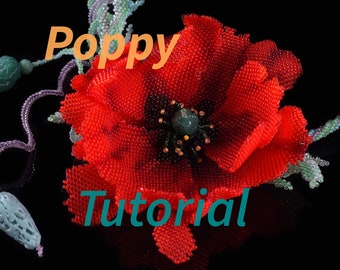 PDF Tutorial beading Red Poppy, 3d beaded poppy PDF, Handmade jewelry, birth flower, Folk jewelry,Bride gift,Instruction peyote beading