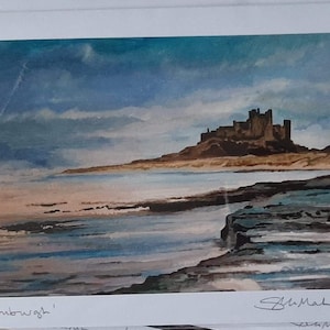 Château de Bamburgh, Northumberland, carte/enveloppe vierge faite main