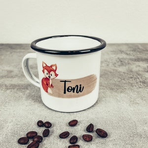 Personalized enamel cup with animals & wish print for children girls, boys or whole family image 1