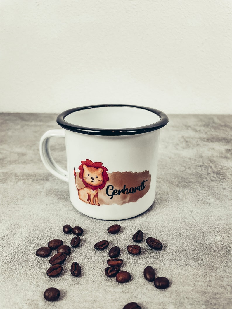 Personalized enamel cup with animals & wish print for children girls, boys or whole family image 2