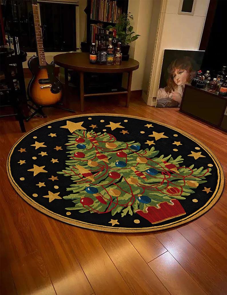 Christmas Tree Rug Decor Round Christmas Rug Christmas Gift Etsy