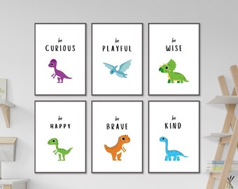 Dinosaur art prints, Instant download, Set of 6, Nursery prints, T Rex,  kids Dinosaur Prints