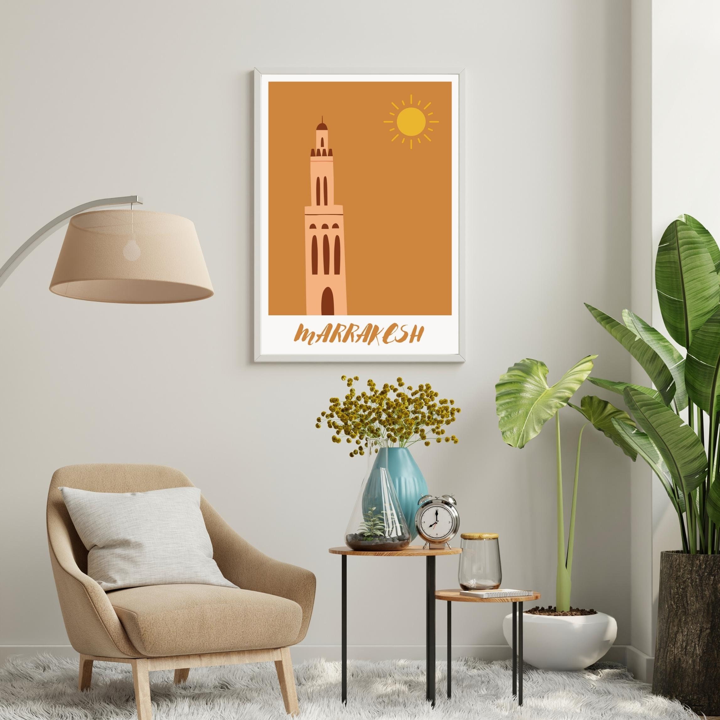 Minimalist Morocco Wall Art Decor, Marrakesh Cityscape, Digital World ...