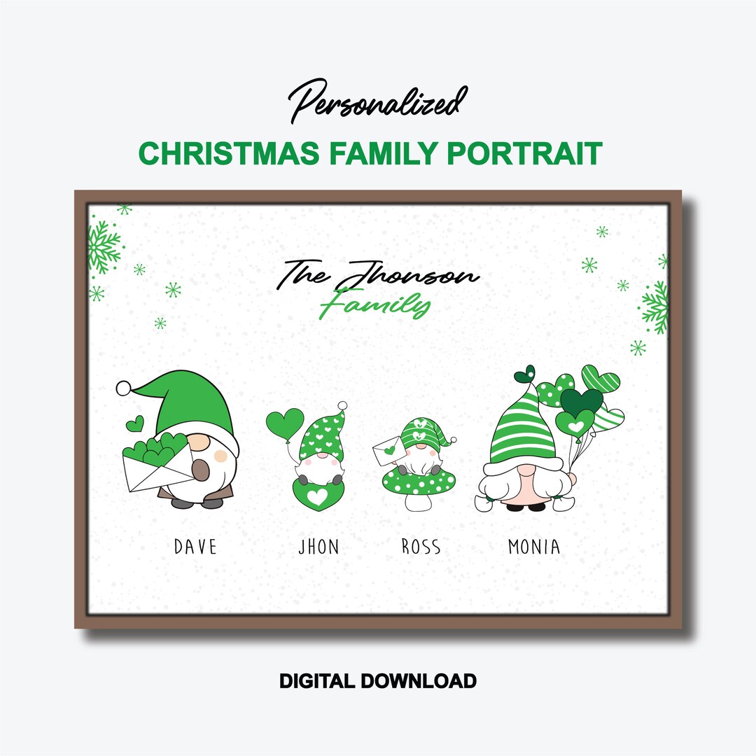 Custom Family Portrait, Personalized Family Art With Pets, Gnome Custom