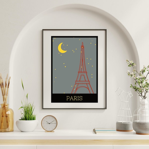 Paris Art Print, France City Wall Art, Wall Art Poster, Minimal art print, Eiffel Tower Skyline Print