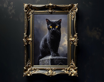 Black Cat Wall Art, Halloween Wall Art, Cat Poster, Matte Vertical Posters, Spooky Halloween Decor, Black Cat Lover Print, Autumn Poster
