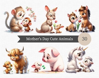 Mothers day bundle, Baby and mom clipart, Animals clipart, Mothers day clipart, Mothers day bundle clipart, Watercolor clipart