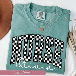 Comfort Colors® Checkered Nurse Shirt, Retro Nurse Shirt, Gift for Nurse, RN Shirt, Registered Nurse Shirt, New Nurse Graduation Gift image 2