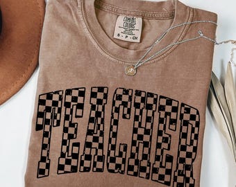 Comfort Colors® Checkered Teacher Shirt, Teacher Shirt, Teacher Tee, Teacher Life Shirt, Retro Shirt, Retro Teacher Shirt, School Shirt,