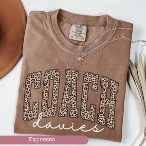 Comfort Colors®, Leopard Coach Shirt, Coach Gift, Personalized Gift For Coach, Coach Birthday, Coach Game Day Shirt, Team Gift,