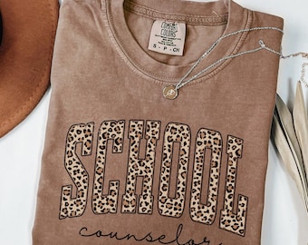Comfort Colors® Leopard School Counselor Shirt, School Counseling Gifts, Mental Health School Shirts,  School Therapist Shirts
