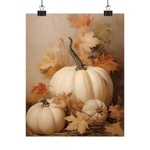 White Pumpkins Wall Art, Fall Wall Art, Autumn Poster, Matte Vertical Posters, Holiday Wall Art, Holiday Decor, Pumpkins Wall Art image 6