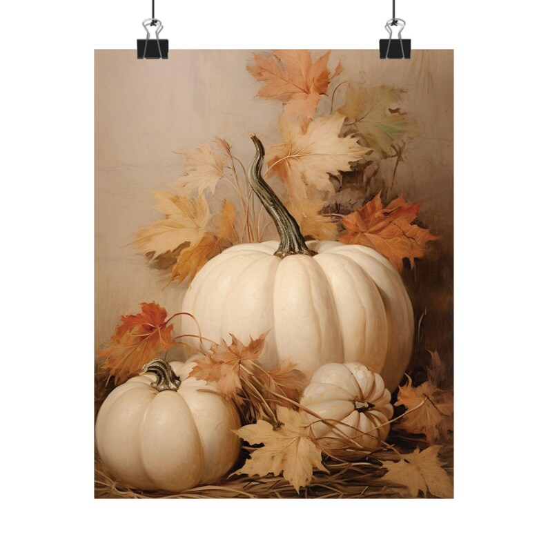 White Pumpkins Wall Art, Fall Wall Art, Autumn Poster, Matte Vertical Posters, Holiday Wall Art, Holiday Decor, Pumpkins Wall Art image 6